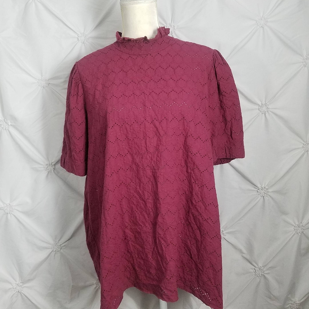 Evy's Tree The Lupita Plum High Neck Embroideredd Eyelet Top - Picture 2 of 12